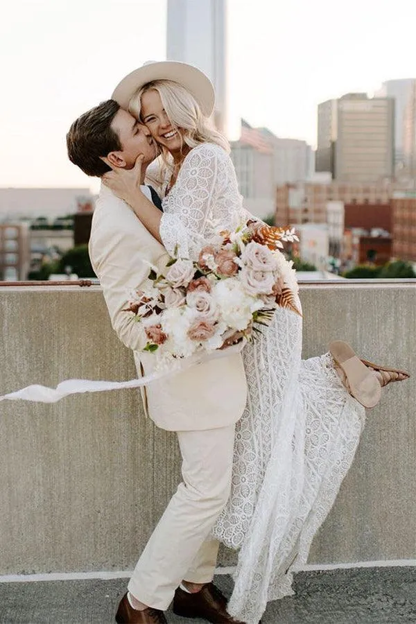 Mermaid Wedding Dresses Long Sleeves Lace Long Bridal Gowns TN321