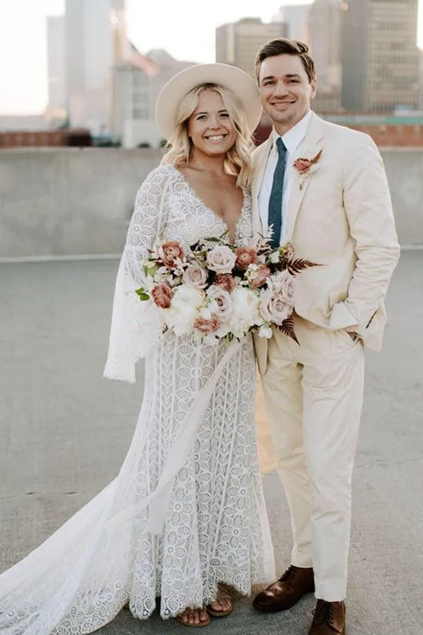 Mermaid Wedding Dresses Long Sleeves Lace Long Bridal Gowns TN321