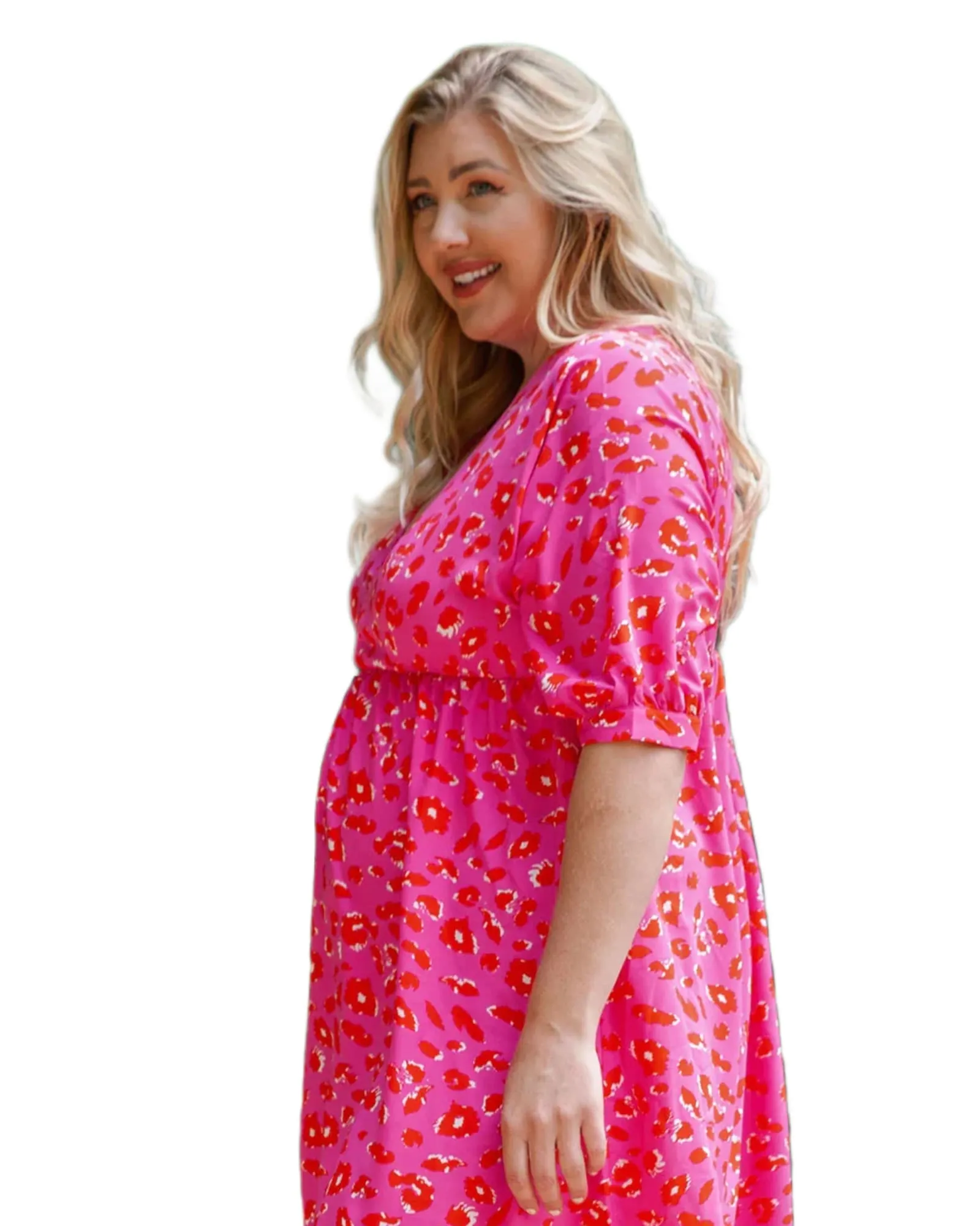 Rose Plus Size 3/4 Sleeves V Neck Leopard Dress | Rose