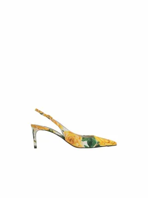Rose Print Gabardine Slingback Pumps