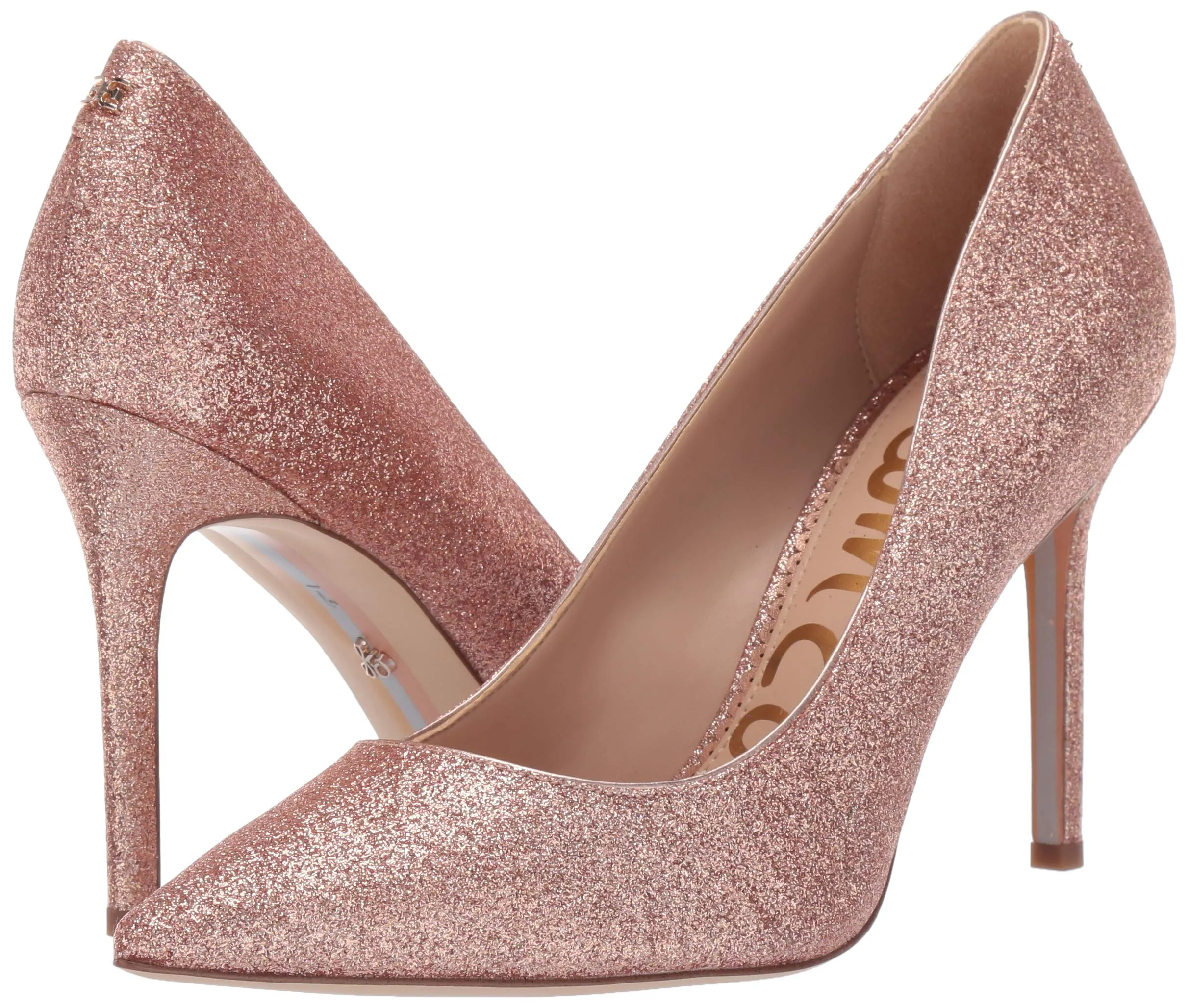 Sam Edelman Women's Hazel Dress Pump Gold Glitter Pointed Toe Stiletto (7.5, Rose Gold Mini Glitter)