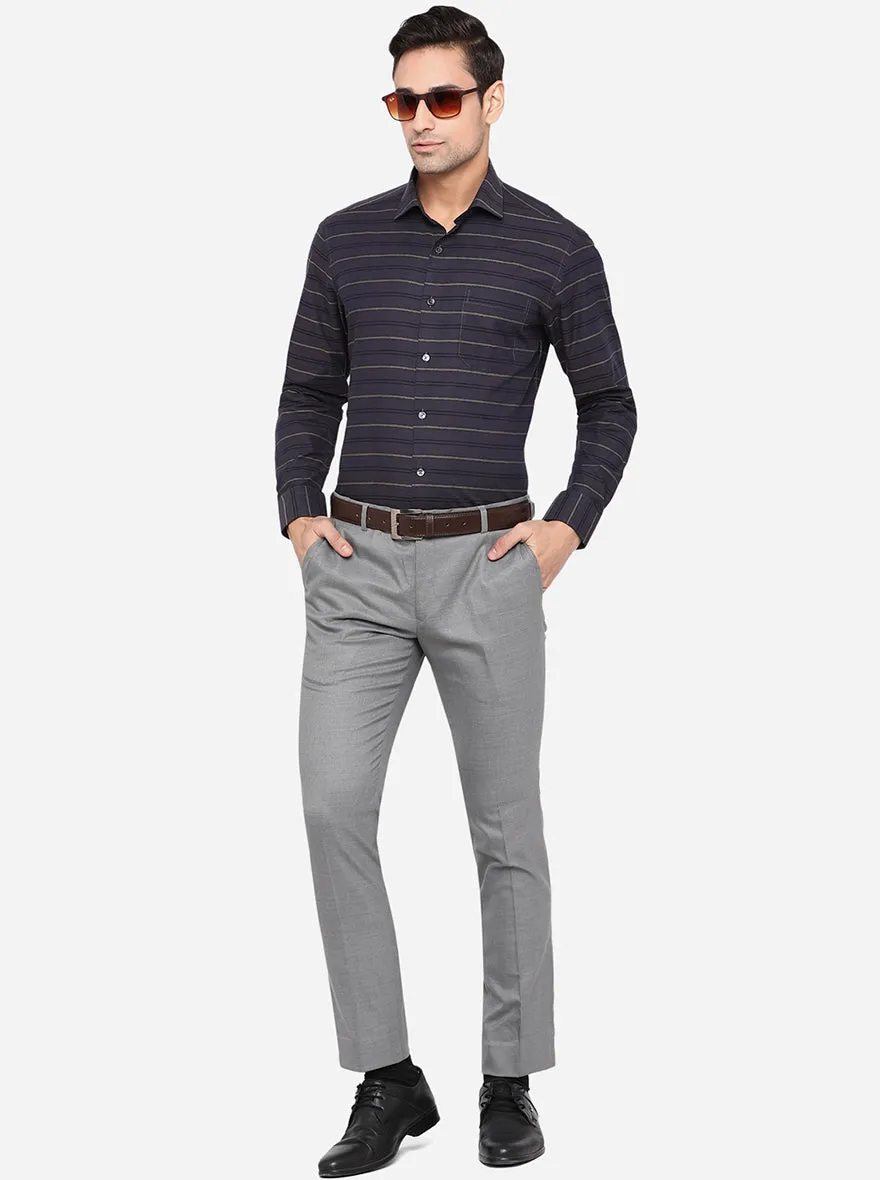 Slate Grey Solid Slim Fit Formal Trouser | JadeBlue