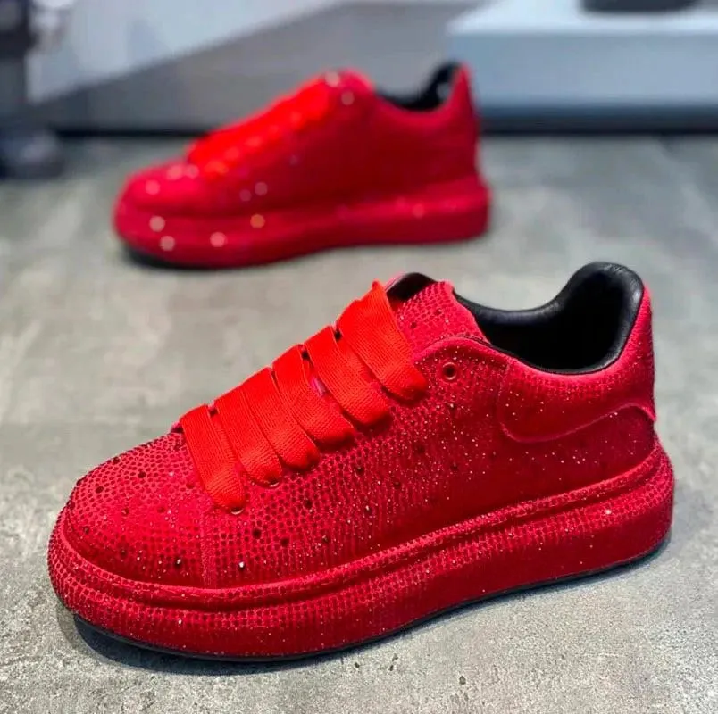 The Regal Rhinestone Revolution: Men's Red-Black High Drama Hip-Hop Luxe Loafers