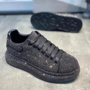 The Regal Rhinestone Revolution: Men's Red-Black High Drama Hip-Hop Luxe Loafers