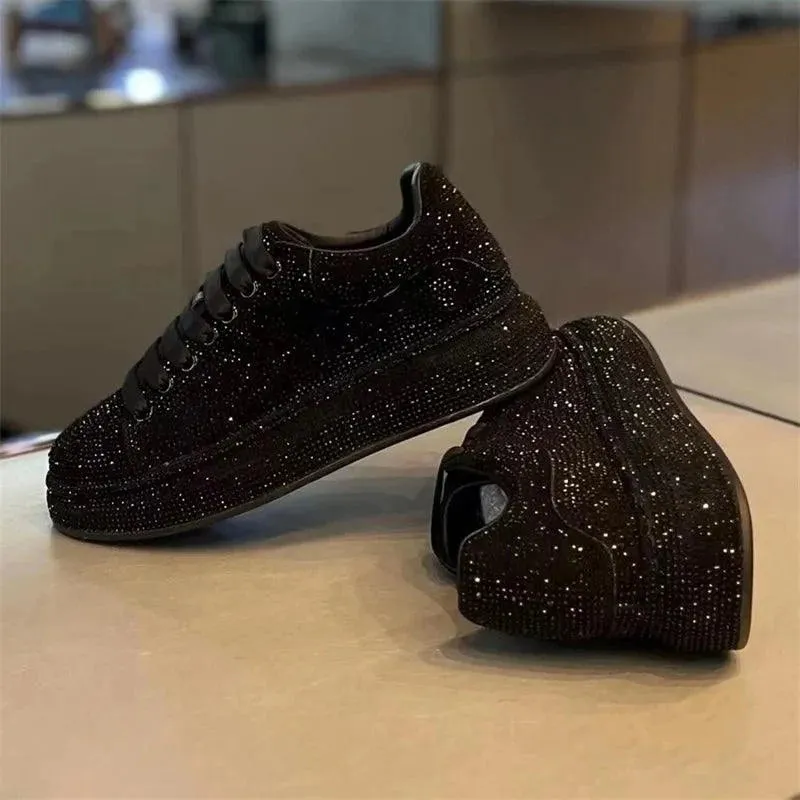 The Regal Rhinestone Revolution: Men's Red-Black High Drama Hip-Hop Luxe Loafers