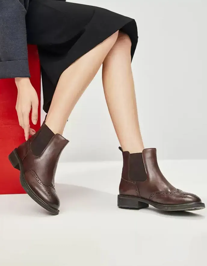 Vintage Brogue Style Chelsea Oxford Boots for Women