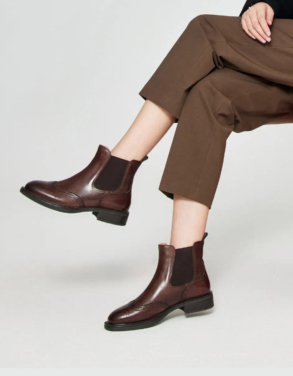 Vintage Brogue Style Chelsea Oxford Boots for Women