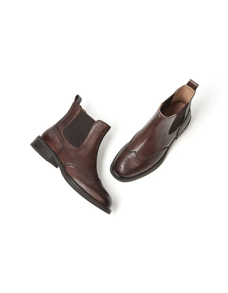 Vintage Brogue Style Chelsea Oxford Boots for Women