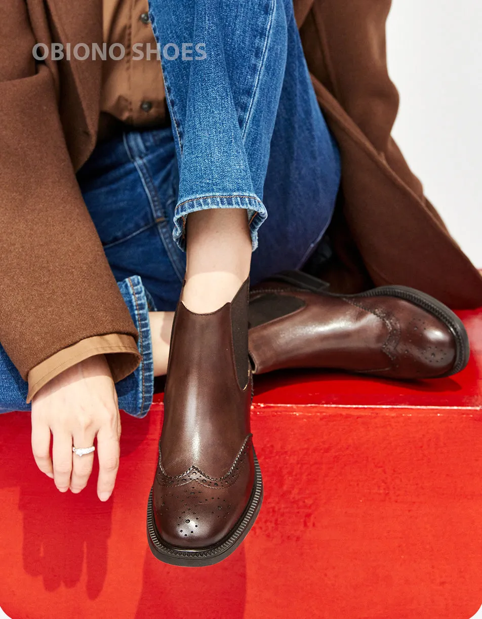 Vintage Brogue Style Chelsea Oxford Boots for Women