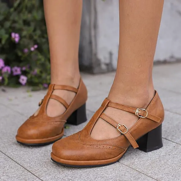 Women's Retro T-Buckle Brogue Oxford Shoes 05771314S