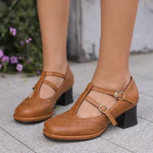 Women's Retro T-Buckle Brogue Oxford Shoes 05771314S