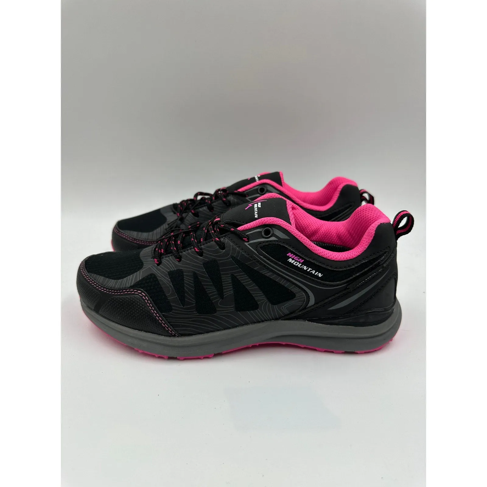 Women's Size 9.5, Black Low Top Hikers w/ Pink accents, Rubber Toe Cap and Tread