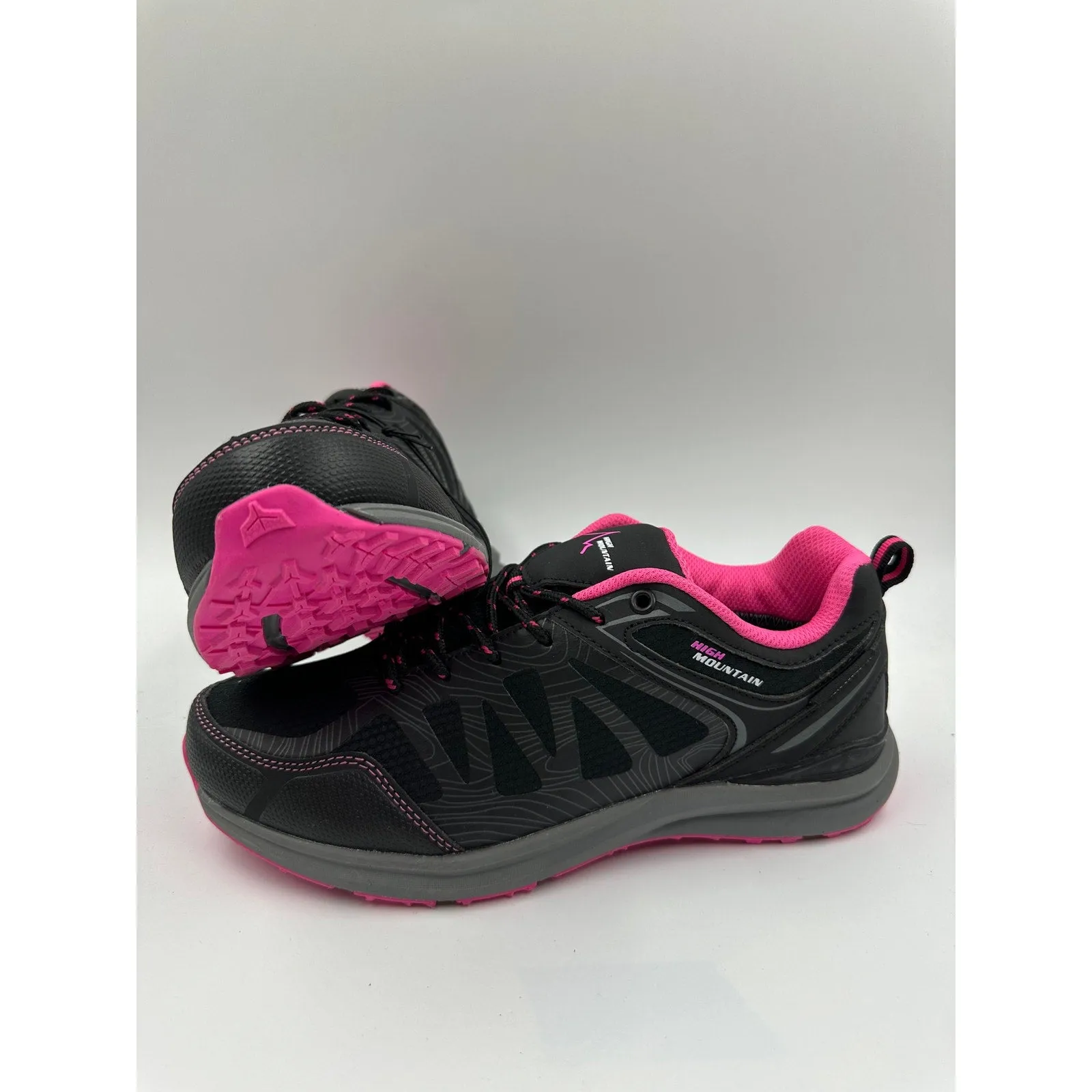 Women's Size 9.5, Black Low Top Hikers w/ Pink accents, Rubber Toe Cap and Tread