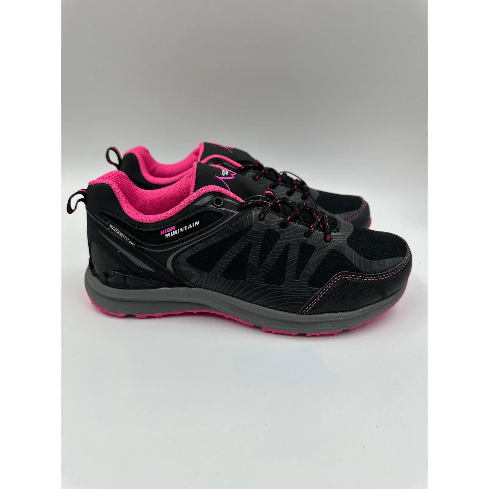 Women's Size 9.5, Black Low Top Hikers w/ Pink accents, Rubber Toe Cap and Tread