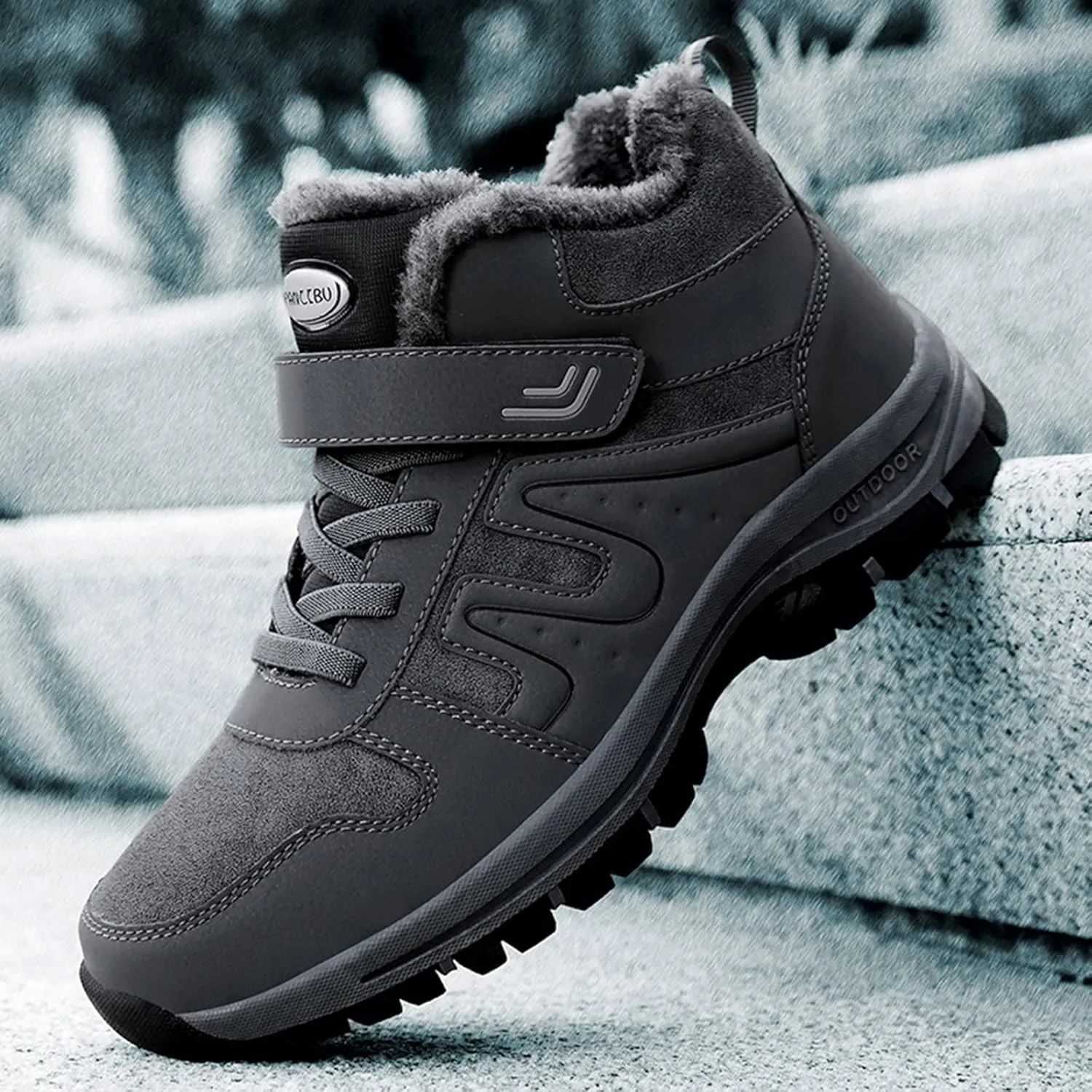 Work Boots for Men Slip On Hiking Sneakers with Warm Fur Lining Women's Safety Shoes with Zipper Outdoor Bota Waterproof Breathable Lightweight Hike Grounded Footwear
